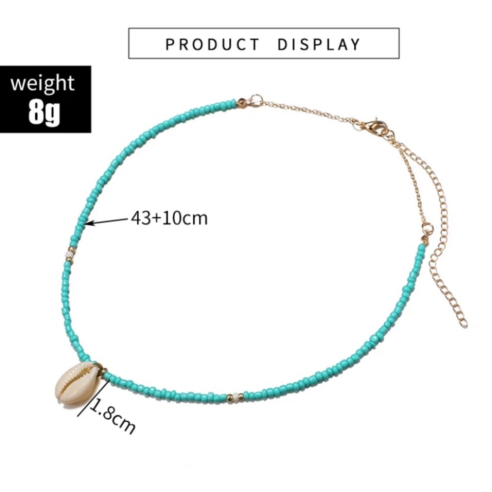 NEW! Beautiful Bohemian Teal Beaded Choker Necklace w/Shell Pendant Women Kids - Picture 2 of 3